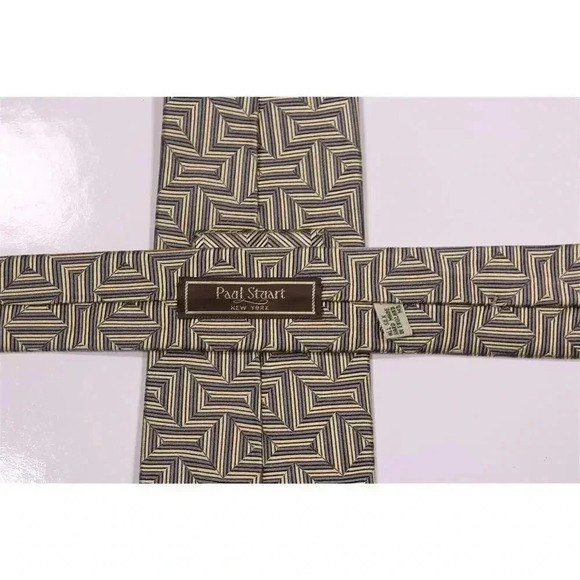 Paul Stuart Made in England by Drakes Gray/Gold Textured Woven Silk Necktie Tie - Picture 5 of 6